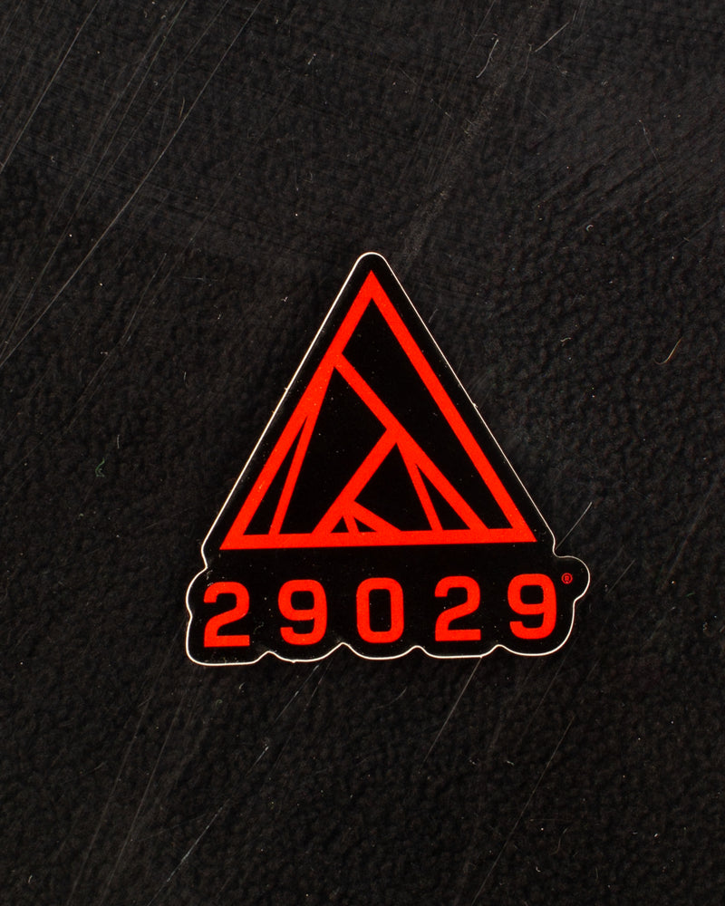 Red 29029 lockup logo sticker with black background.